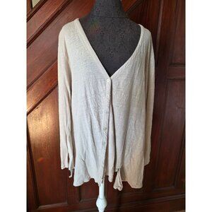 J.Jill Love Linen Button Back Lightweight Cardigan Sweater 3X Cream White